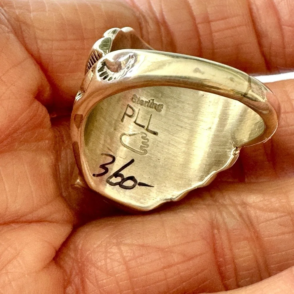 Bigger Turquoise Inlay Mens Ring Sz 12 Signed PLL Lincoln Navajo Sterling Signed